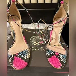 Vince Camuto Pink and Black Strappy Heels